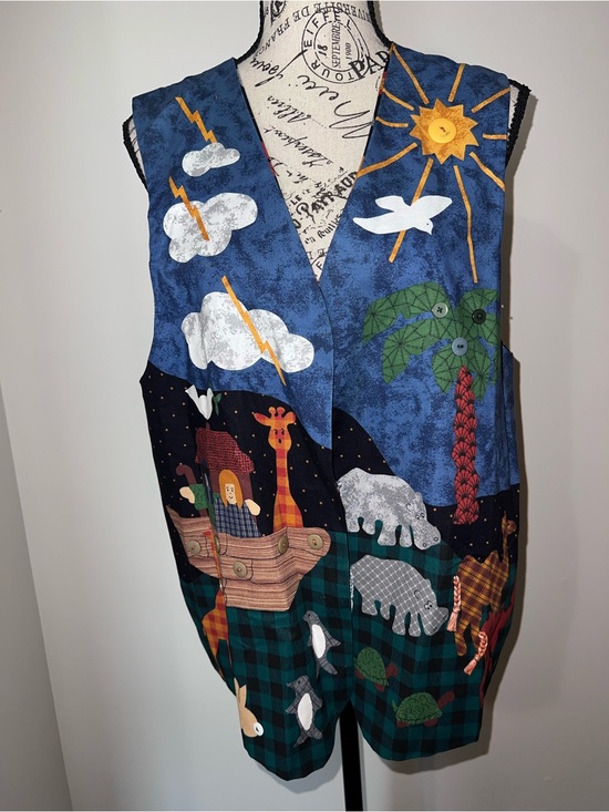 Handmade Vintage Jackets & Blazers - Handmade Noah’s Ark Storytelling Vest Animals 3D Details Teacher Art to Wear